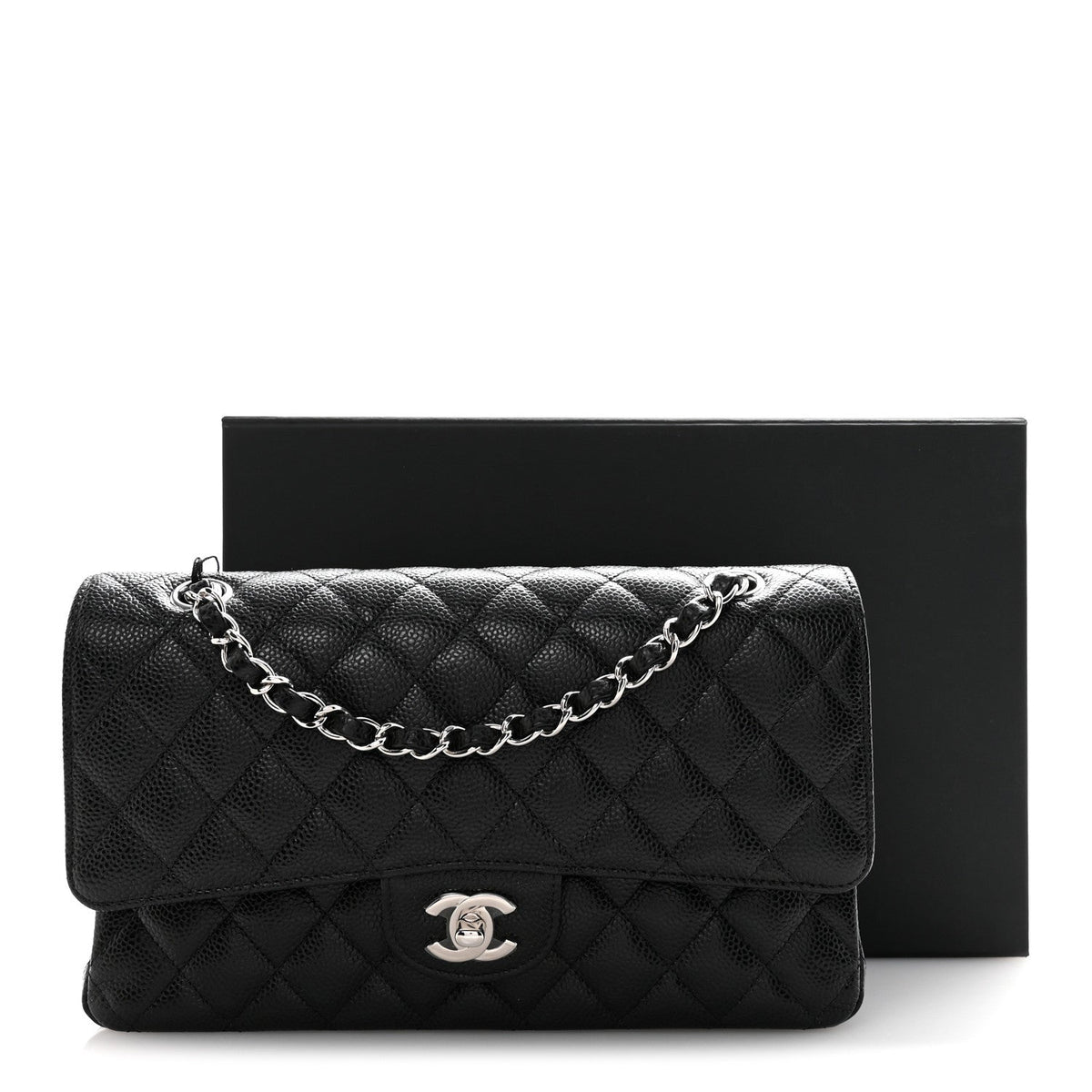 Caviar Quilted Medium Double Flap Black
