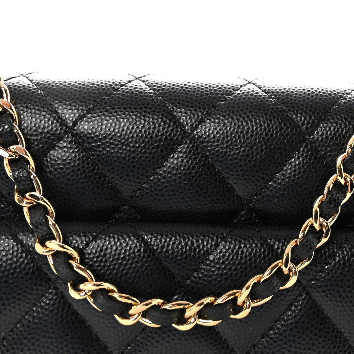 Caviar Quilted Pocket Clutch With Chain WOC Black