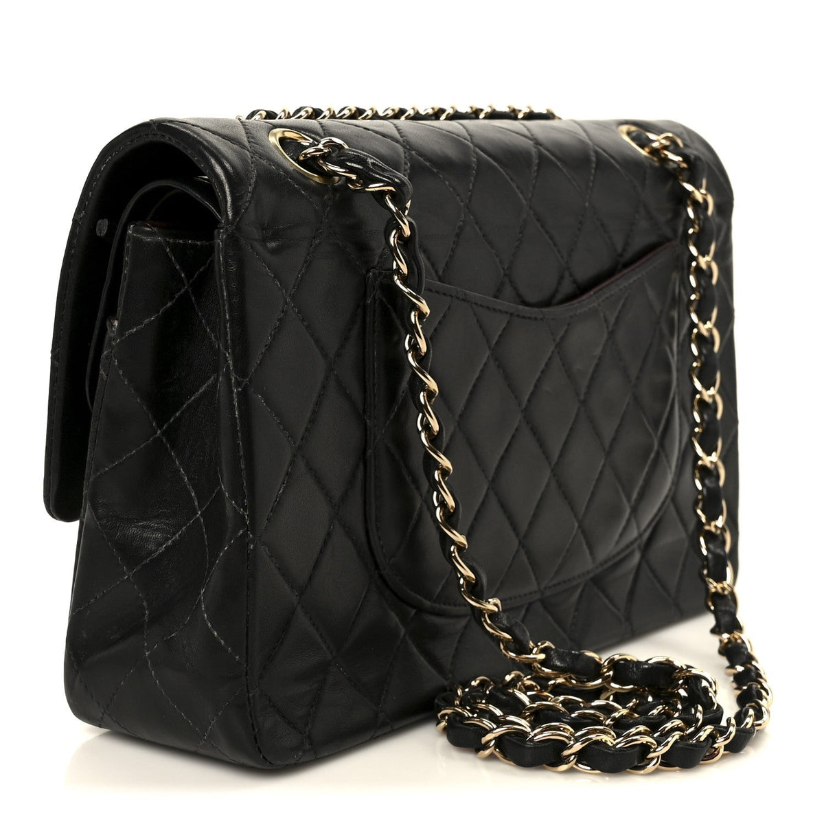 Lambskin Quilted Medium Double Flap Black