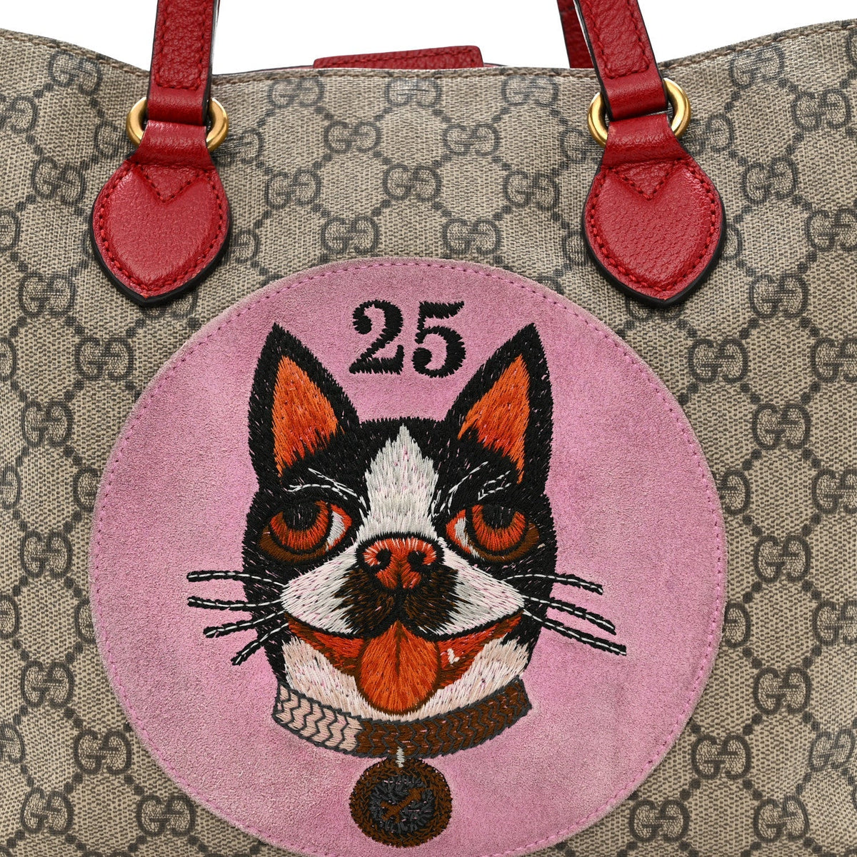Soft GG Supreme Monogram Web Bosco Patch Small Crossbody Tote Beige Malva Hibiscus Red