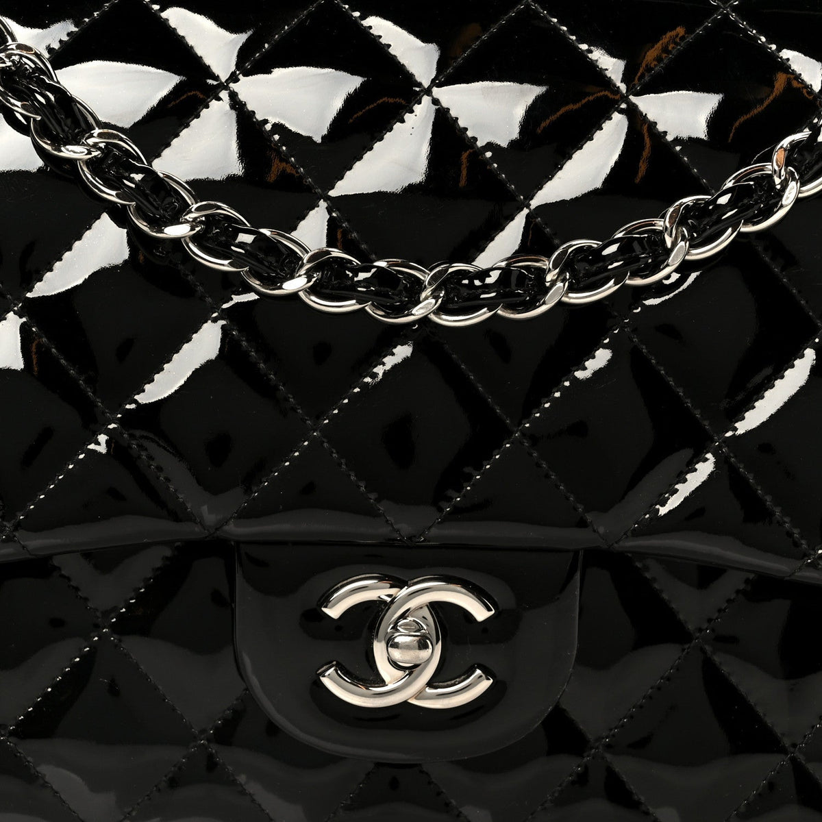 Patent Quilted Jumbo Double Flap Black