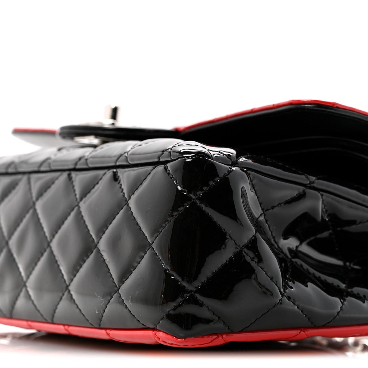 Patent Calfskin Quilted Bi-Color Medium Double Flap Black Red