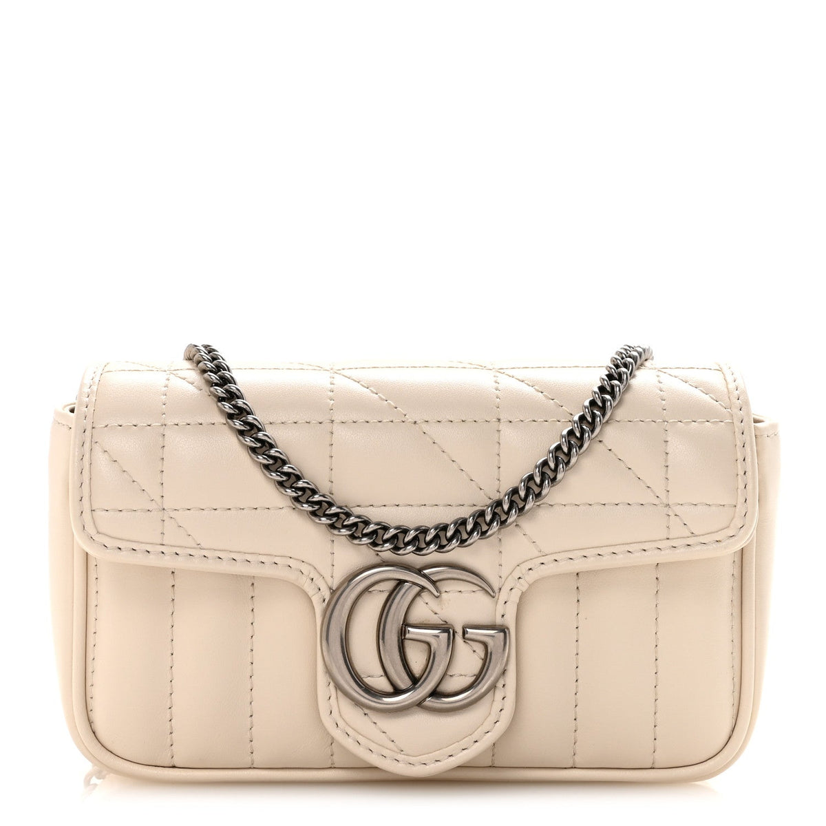 Calfskin Matelasse Aria Super Mini GG Marmont Shoulder Bag Mystic White