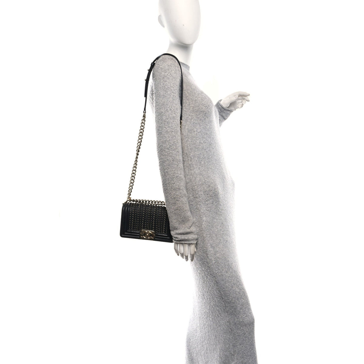 Calfskin Braided Small Boy Flap Black