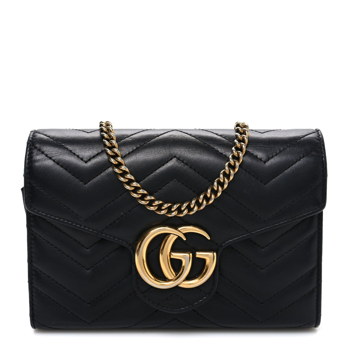 Calfskin Matelasse GG Marmont Chain Wallet Black