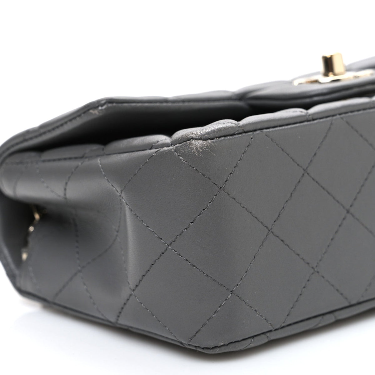 Lambskin Quilted Mini Rectangular Flap Dark Grey