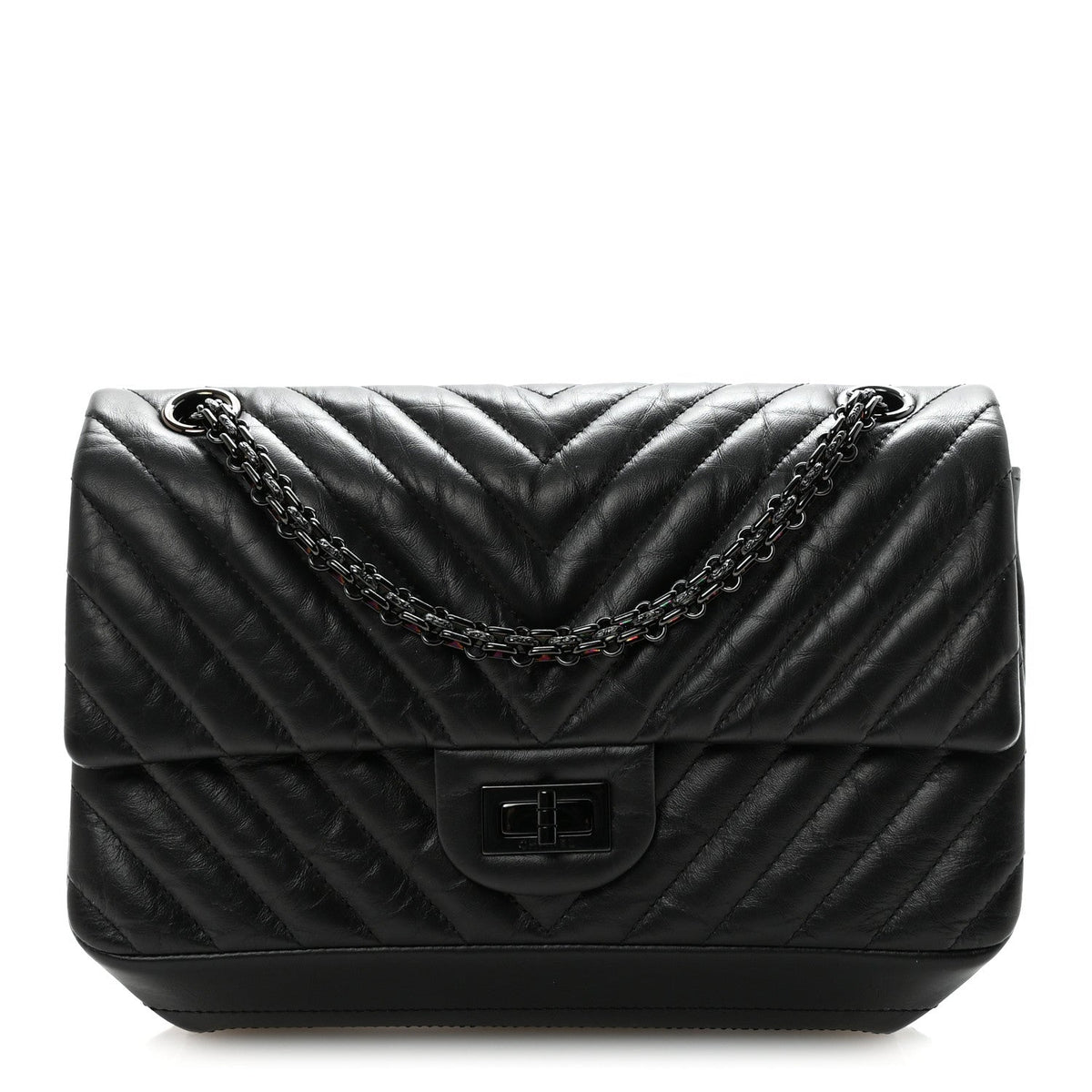 Aged Calfskin Chevron Quilted 2.55 Reissue 225 Flap So Black