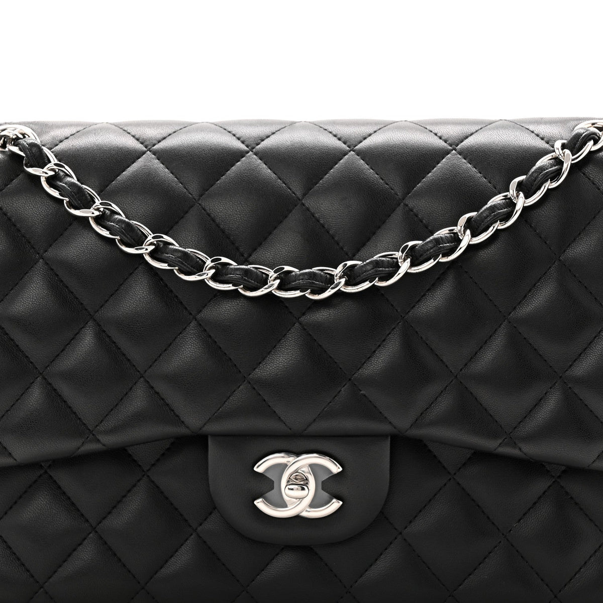 Lambskin Quilted Jumbo Double Flap Black