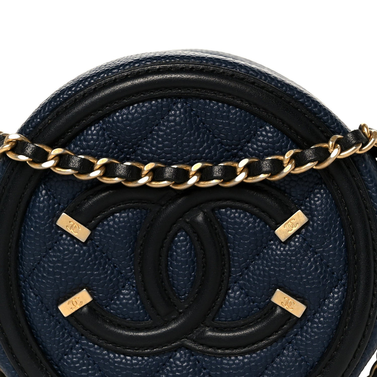 Caviar Quilted Round Filigree Crossbody Navy Black