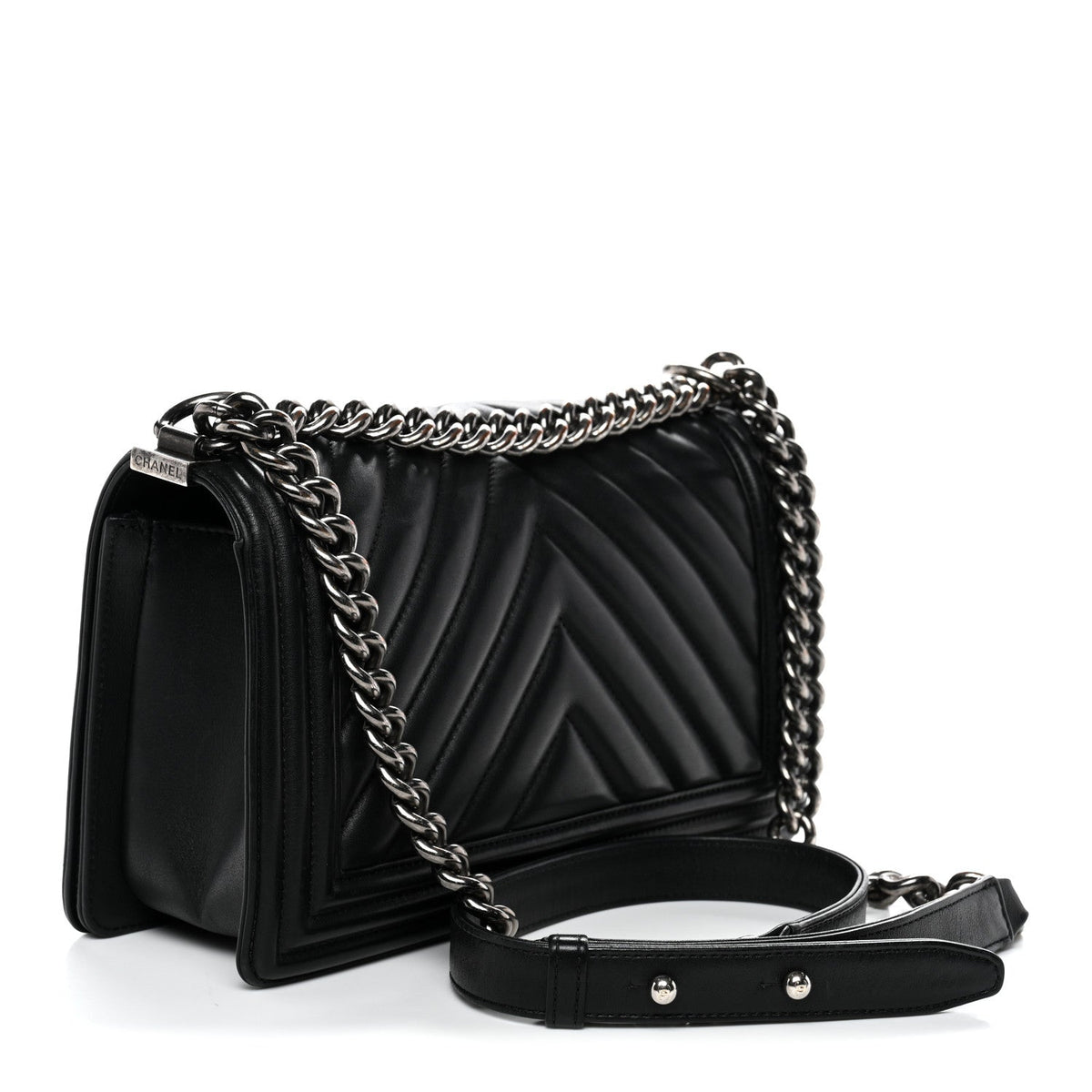 Lambskin Chevron Quilted Medium Boy Flap Black