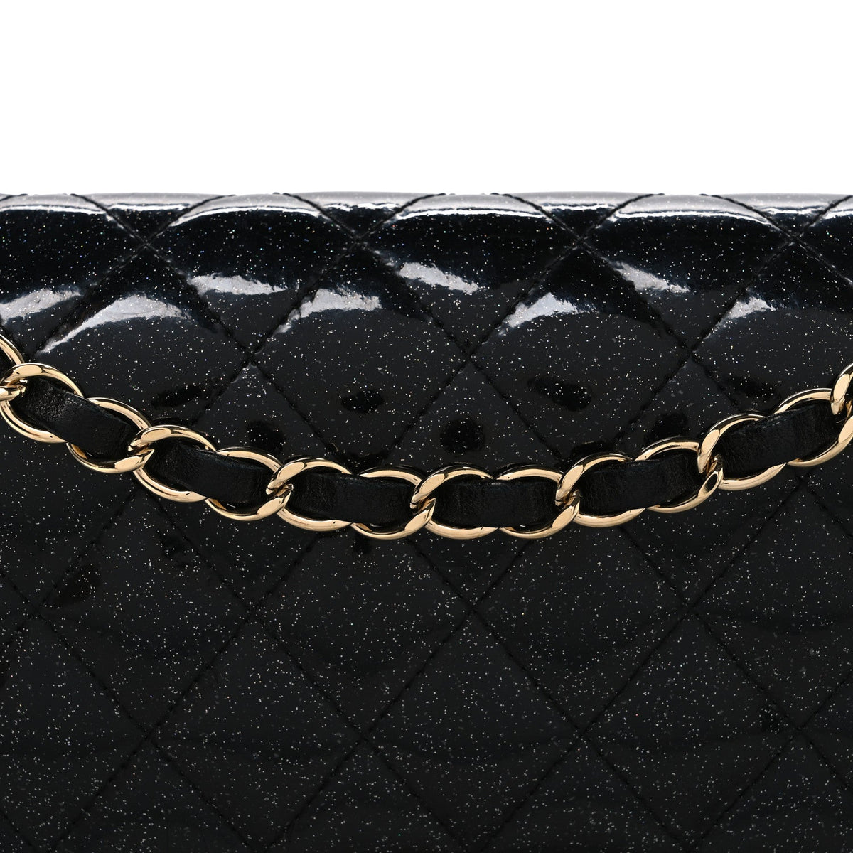 Patent Quilted Sparkle Glitter Medium Double Flap Black