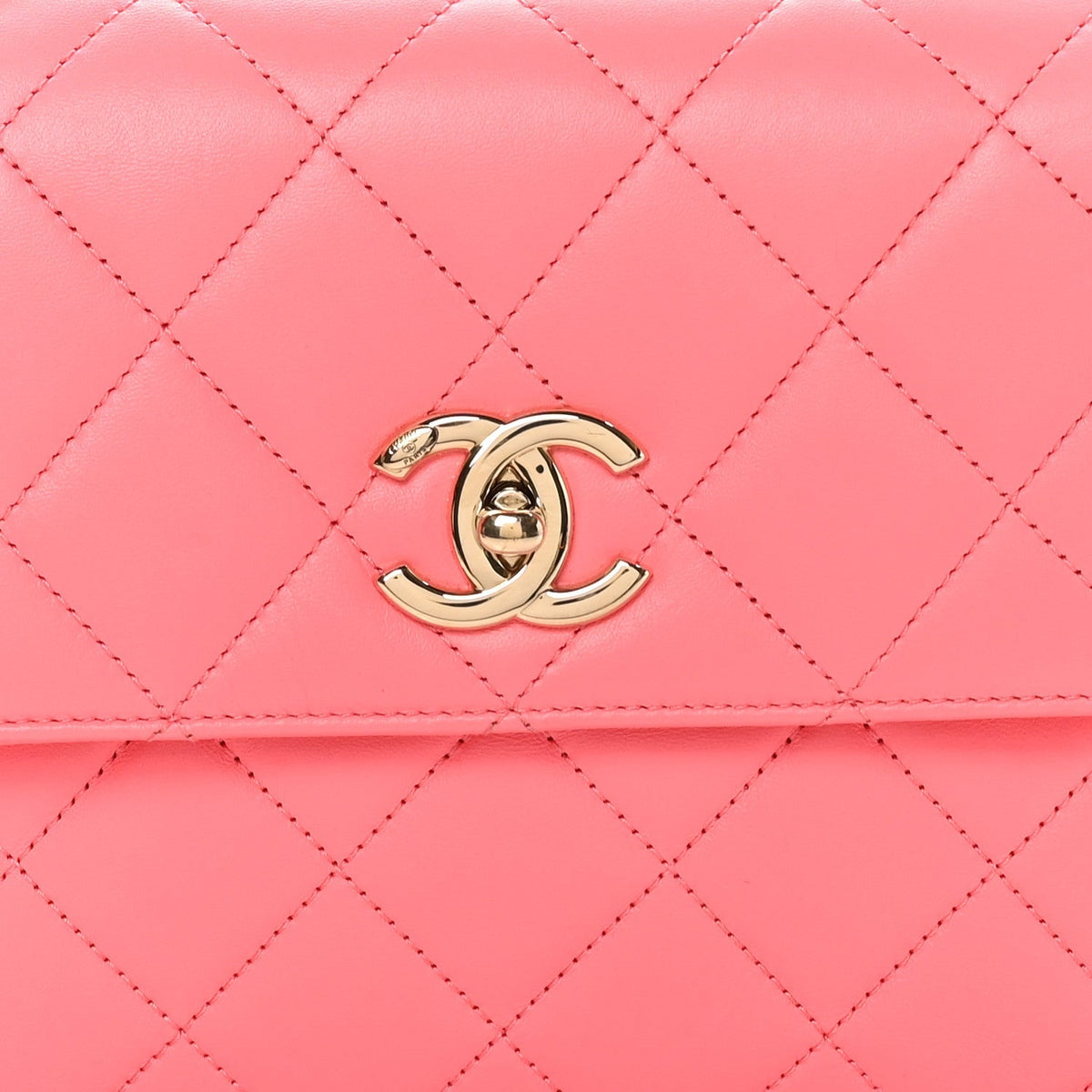 Lambskin Lacquered Quilted Mini Trendy CC Dual Handle Flap Bag Coral Pink