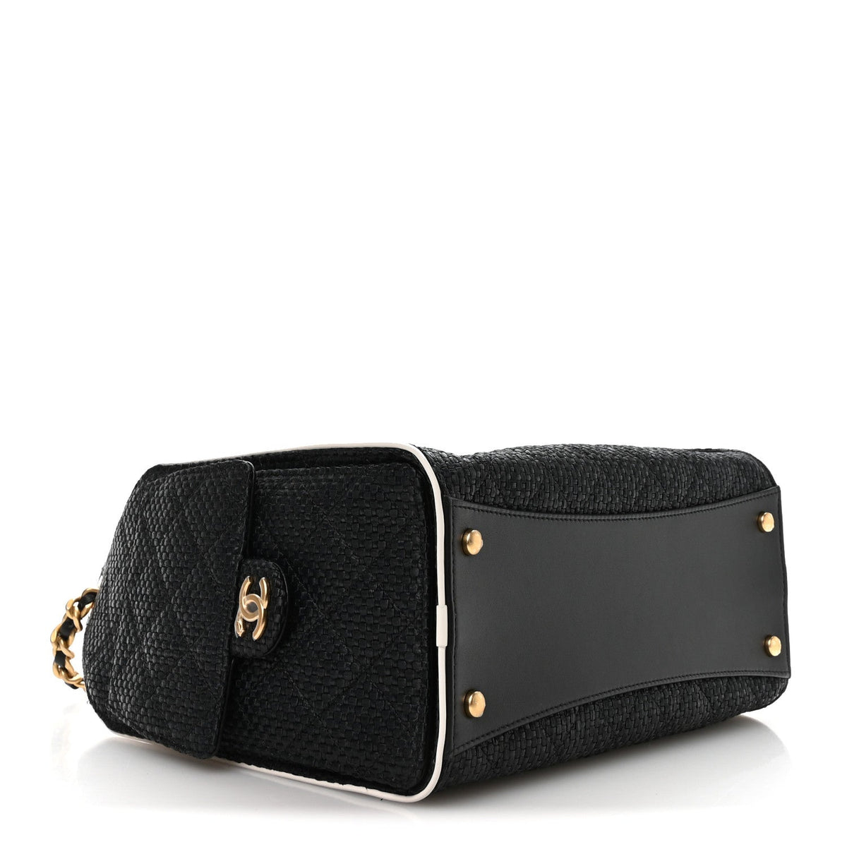 Braided Raffia Calfskin Small Chanel 25 Handbag Black White