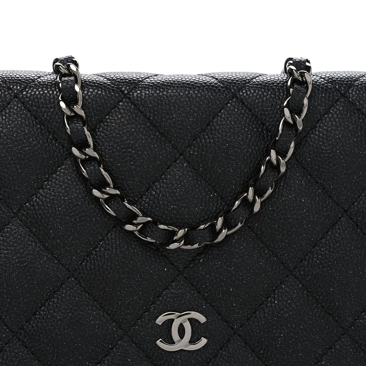 Iridescent Caviar Quilted Wallet on Chain WOC Black