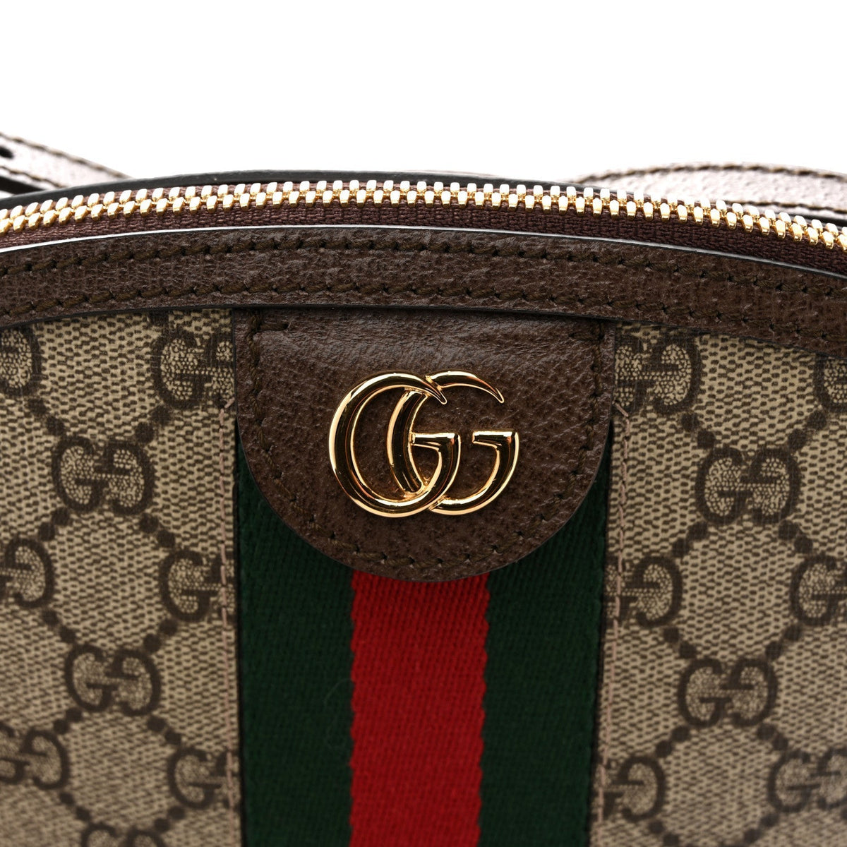 GG Supreme Monogram Textured Dollar Calfskin Web Small Ophidia Dome Shoulder Bag Beige Ebony New Acero
