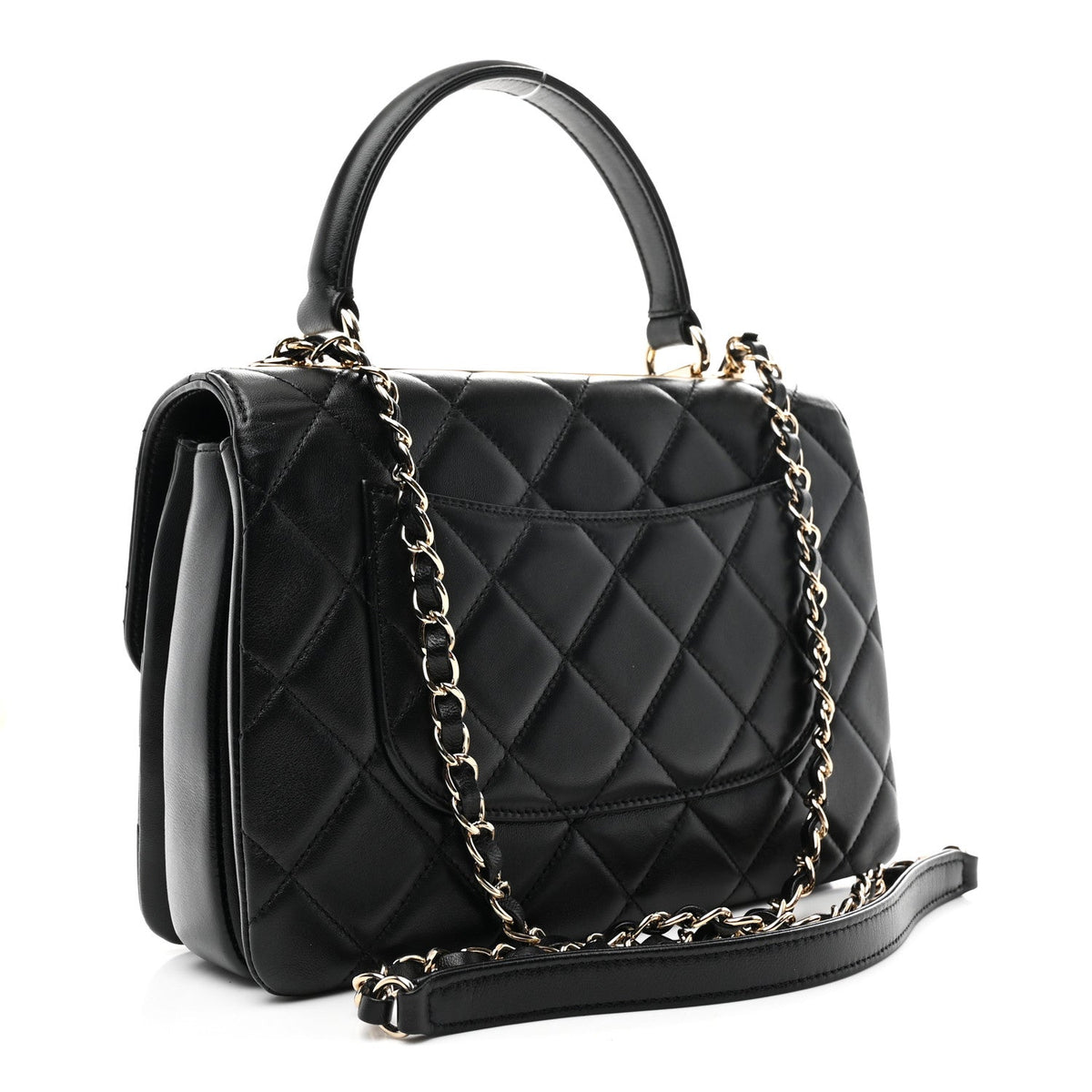 Lambskin Quilted Small Trendy CC Dual Handle Flap Bag Black