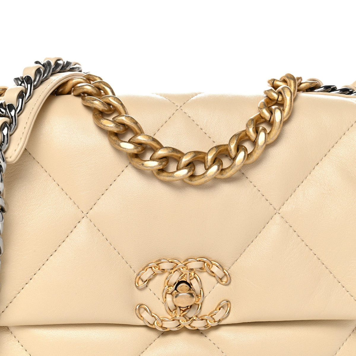 Lambskin Quilted Medium Chanel 19 Flap Beige