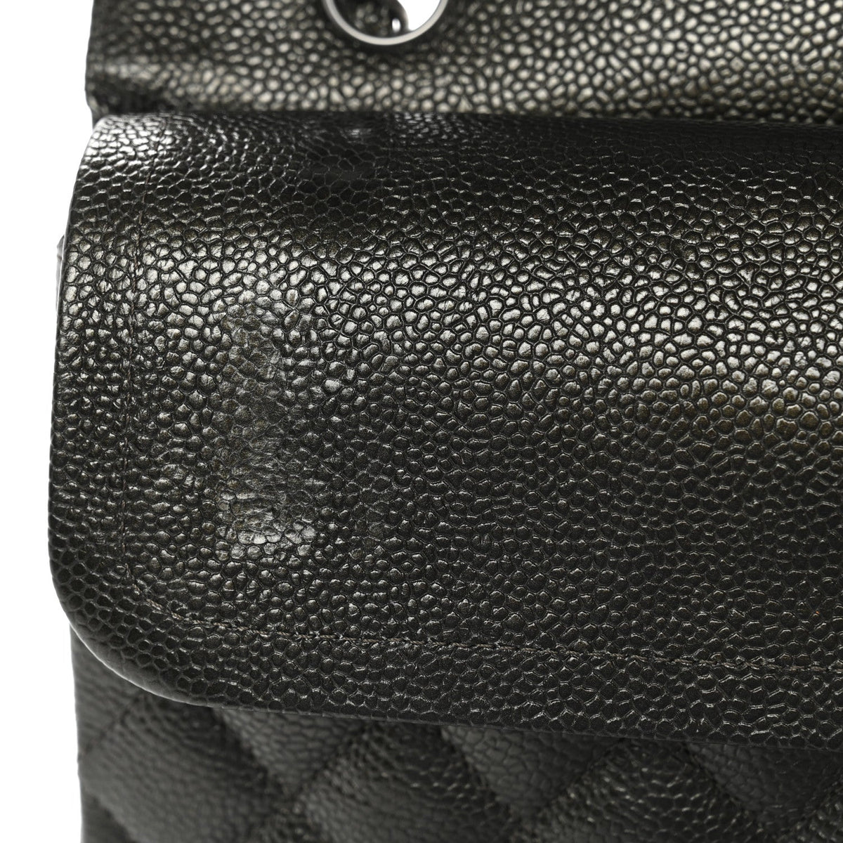 Metallic Caviar Quilted Medium Double Flap Dark Charcoal