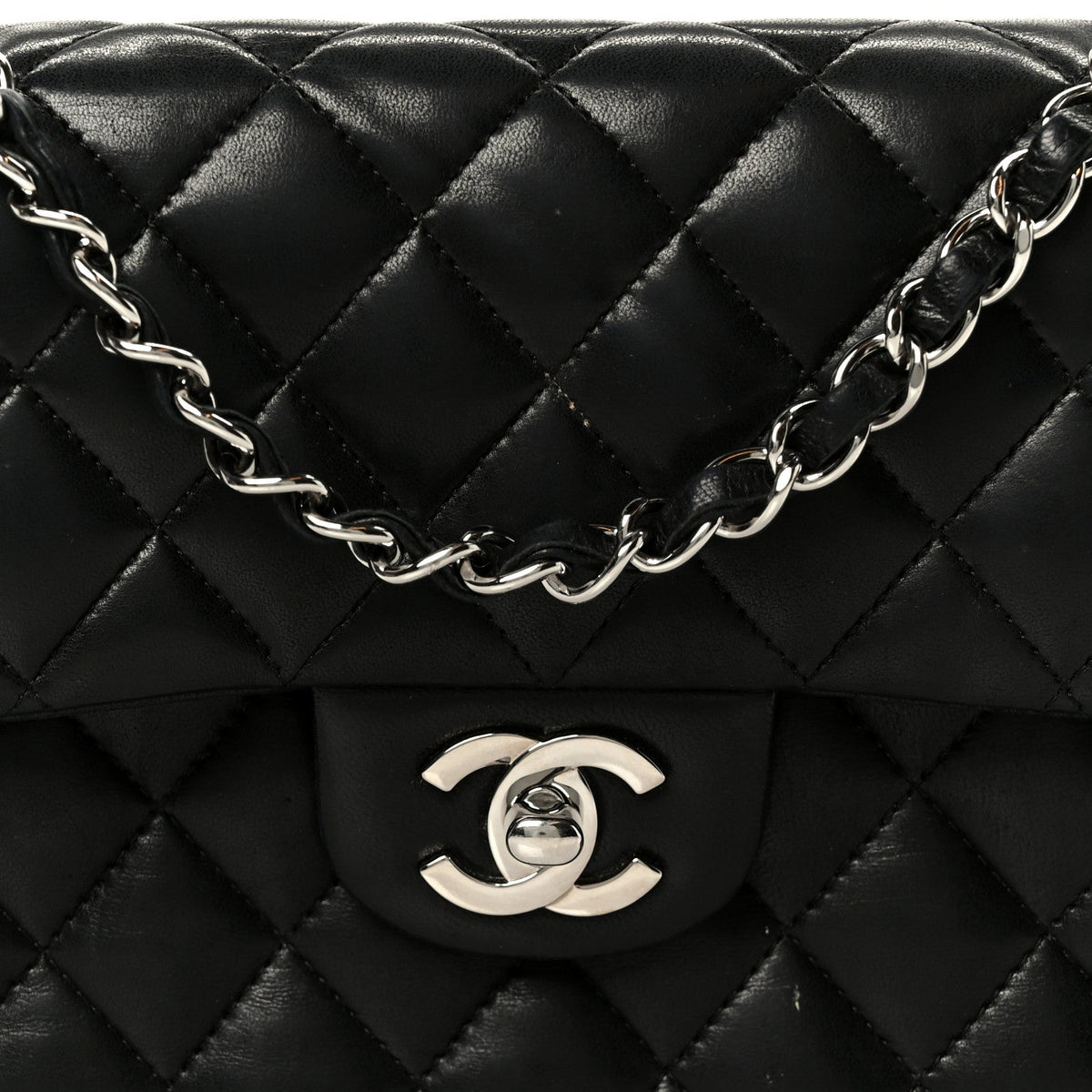 Lambskin Quilted Small Double Flap Black