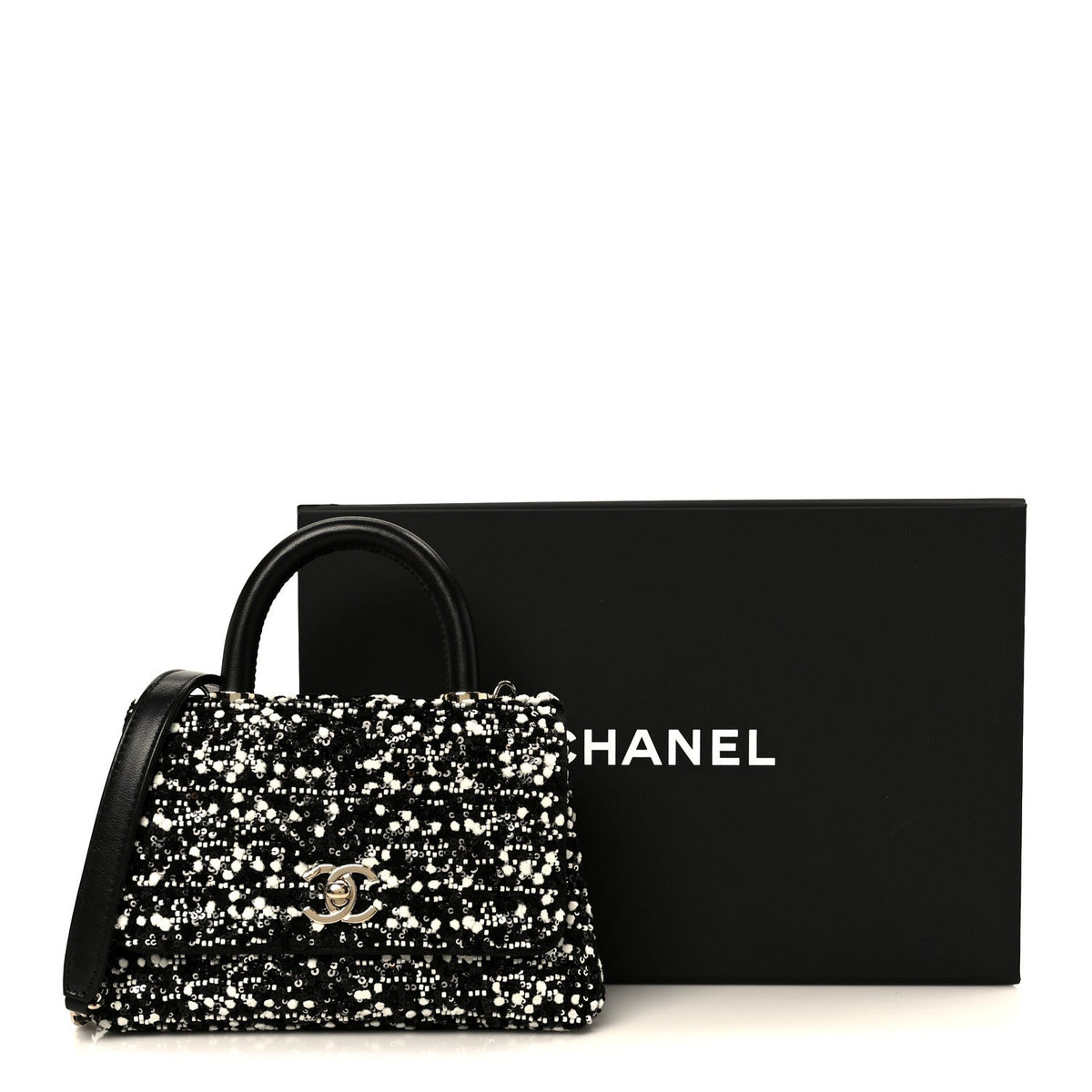 Lambskin Sequin Beaded Extra Mini Coco Handle Flap Black White