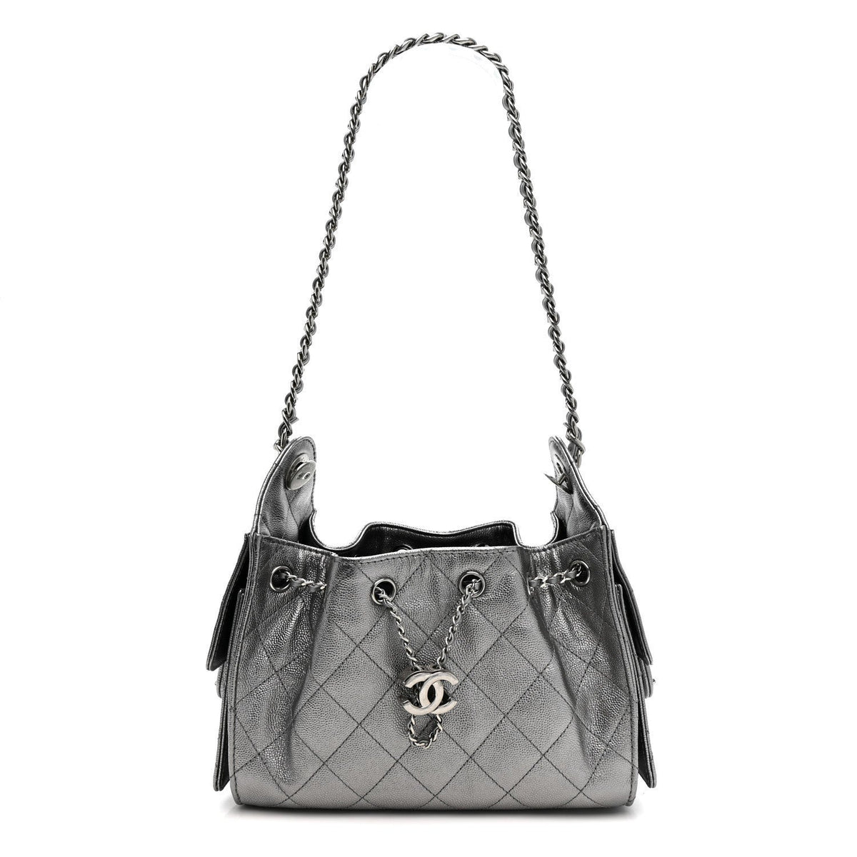 Metallic Caviar Quilted Mini Chanel 25 Handbag Anthracite