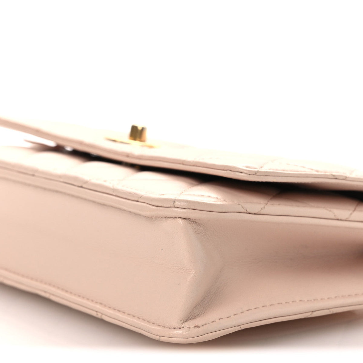 Lambskin Quilted CC Pearl Crush Wallet on Chain WOC Light Pink