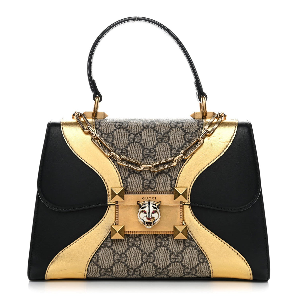 GG Supreme Monogram Small Osiride Top Handle Bag Black Gold