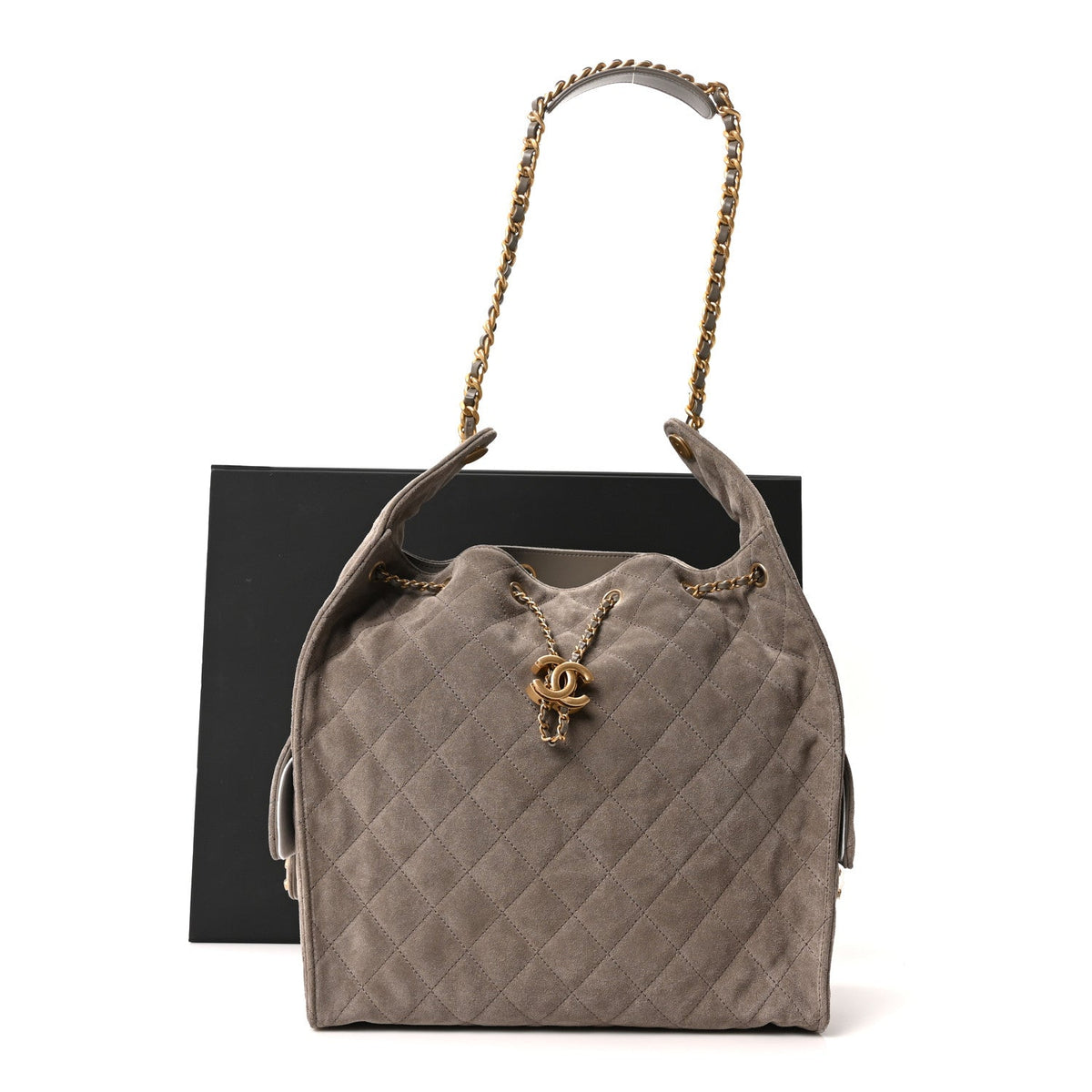 Suede Quilted Medium Chanel 25 Handbag Dark Grey