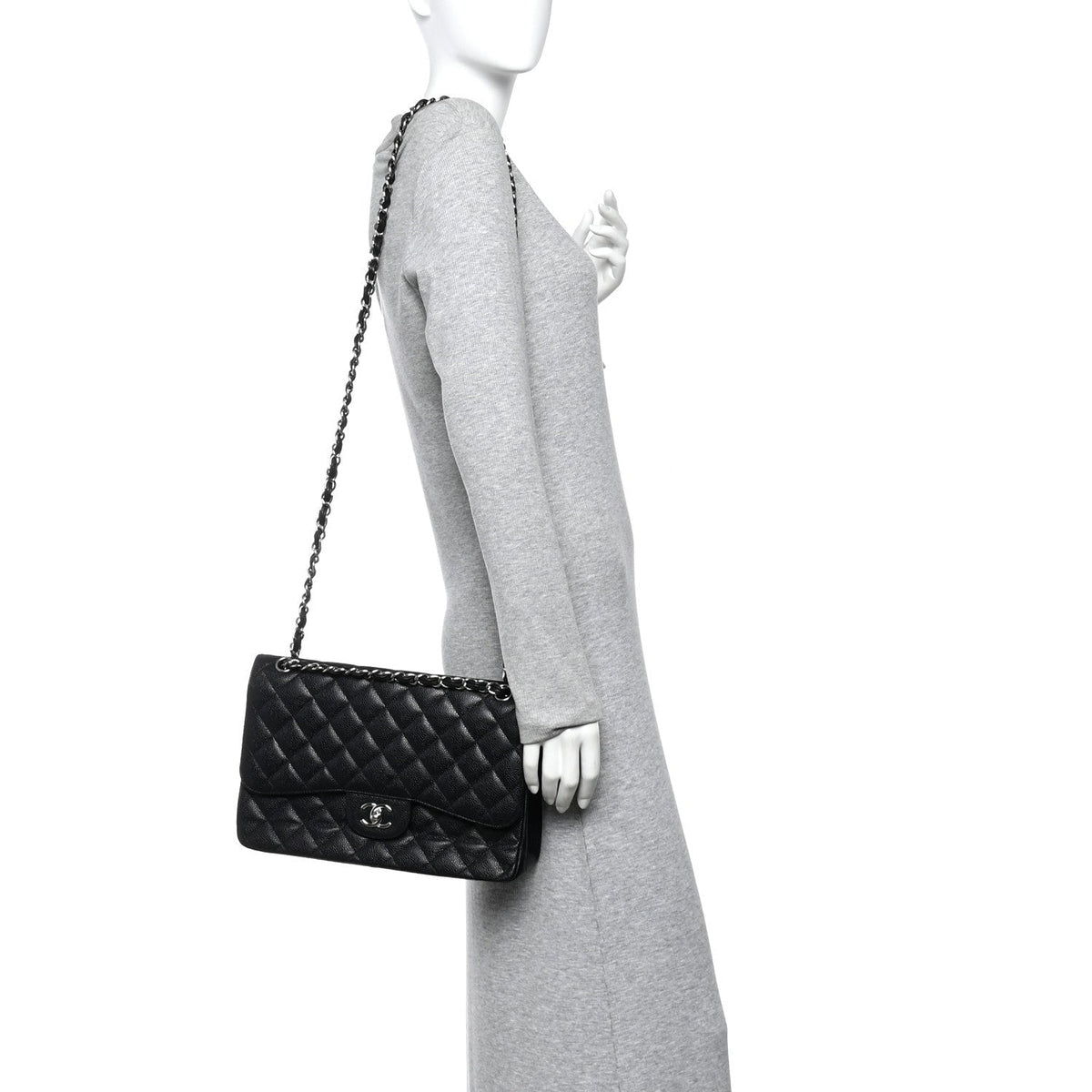 Caviar Quilted Jumbo Double Flap Black