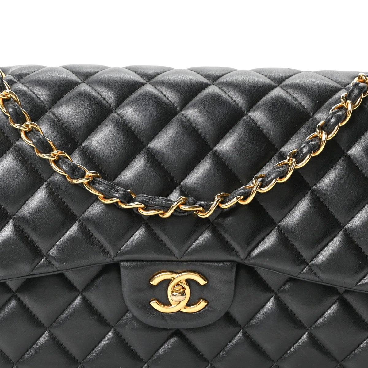 Lambskin Quilted Jumbo Double Flap Black