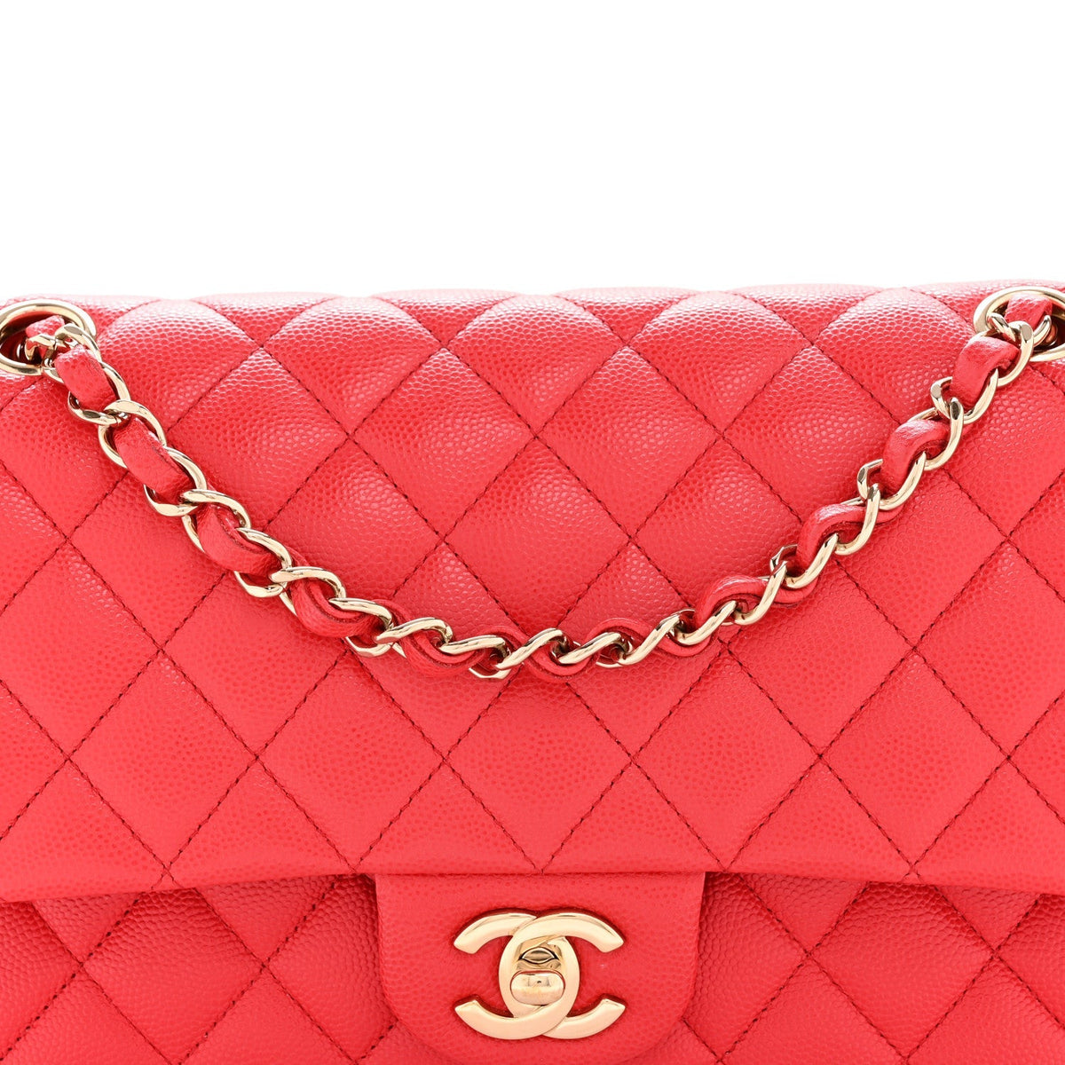 Caviar Quilted Medium Double Flap Red