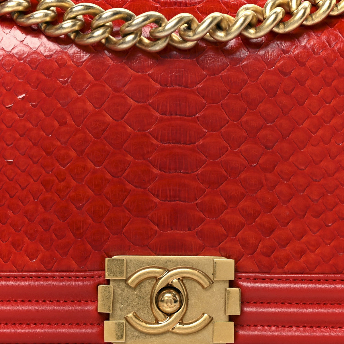 Snakeskin Medium Boy Flap Red