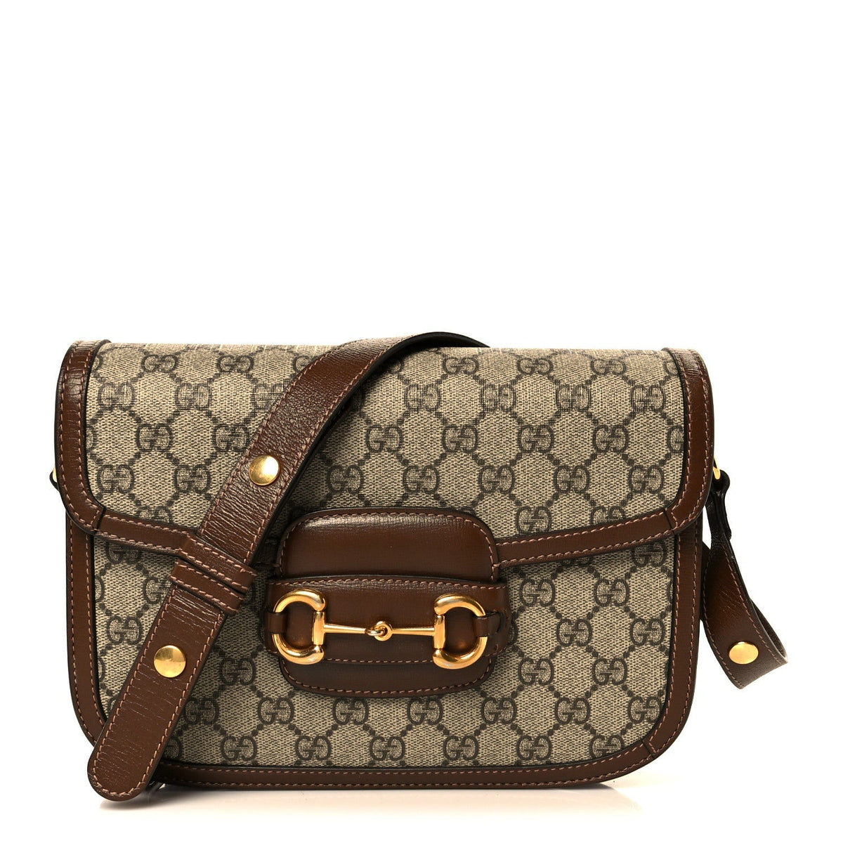 GG Supreme Monogram Horsebit 1955 Shoulder Bag Beige Brown Sugar