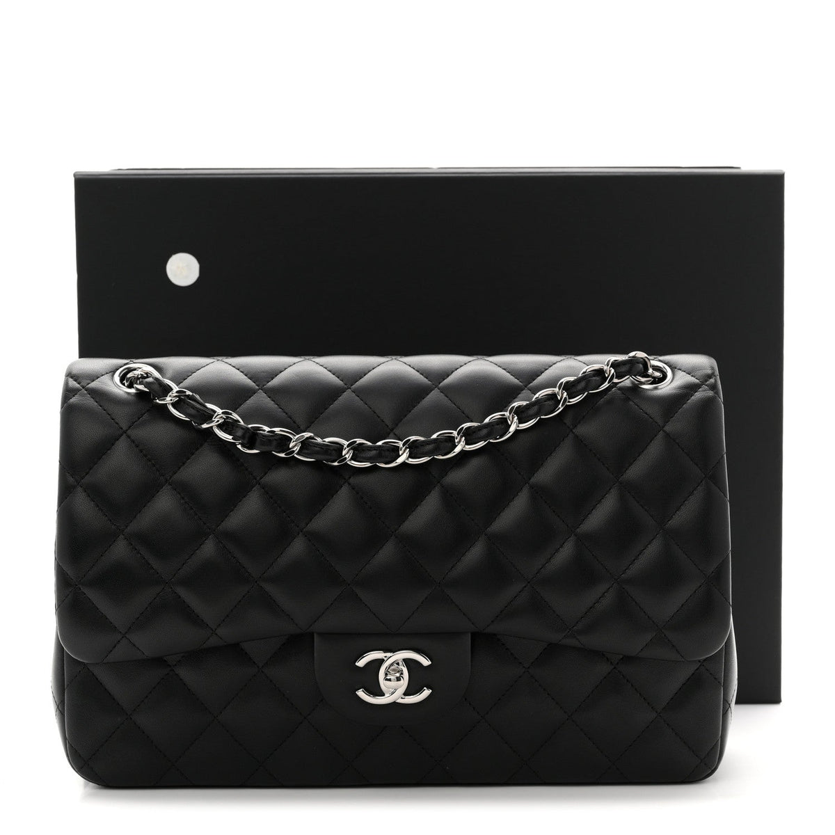 Lambskin Quilted Jumbo Double Flap Black