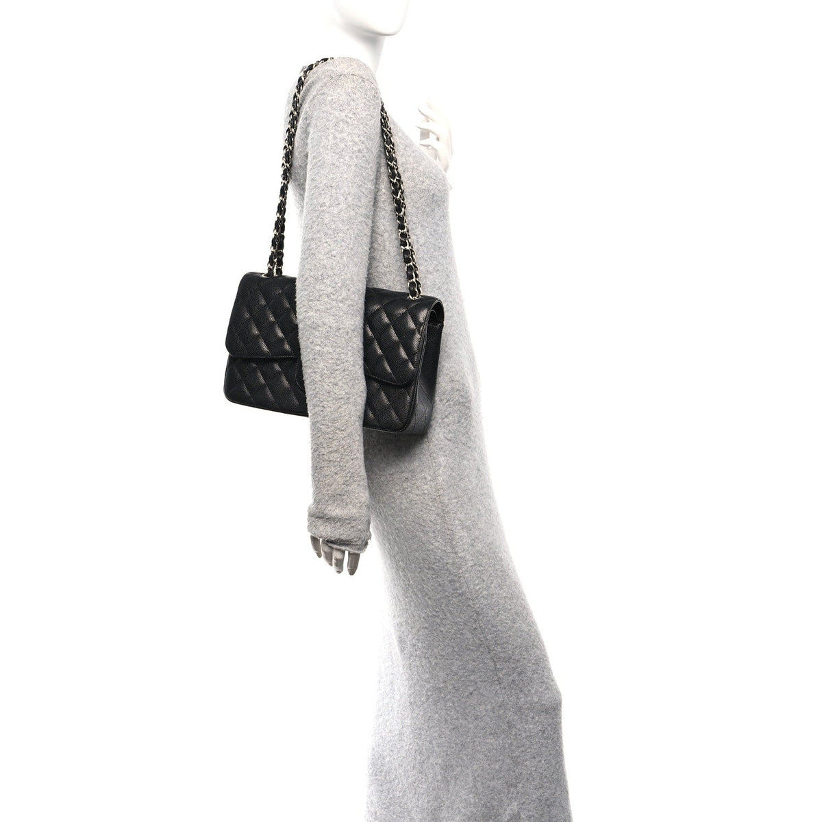 Caviar Quilted Jumbo Double Flap Black