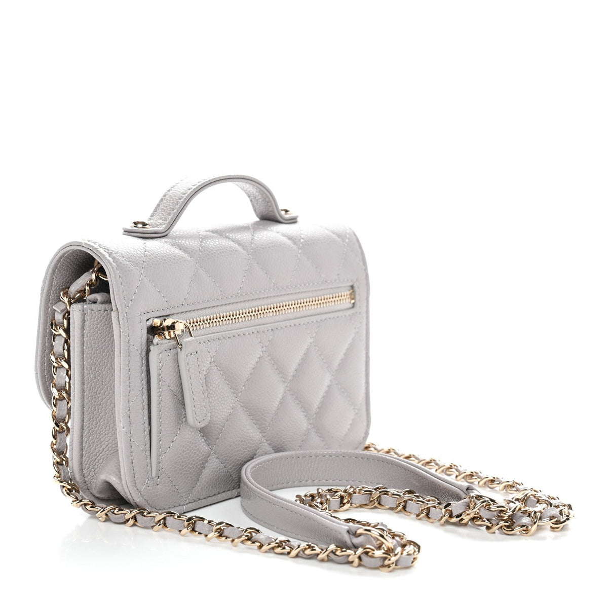 Caviar Quilted Mini Business Affinity Flap Grey