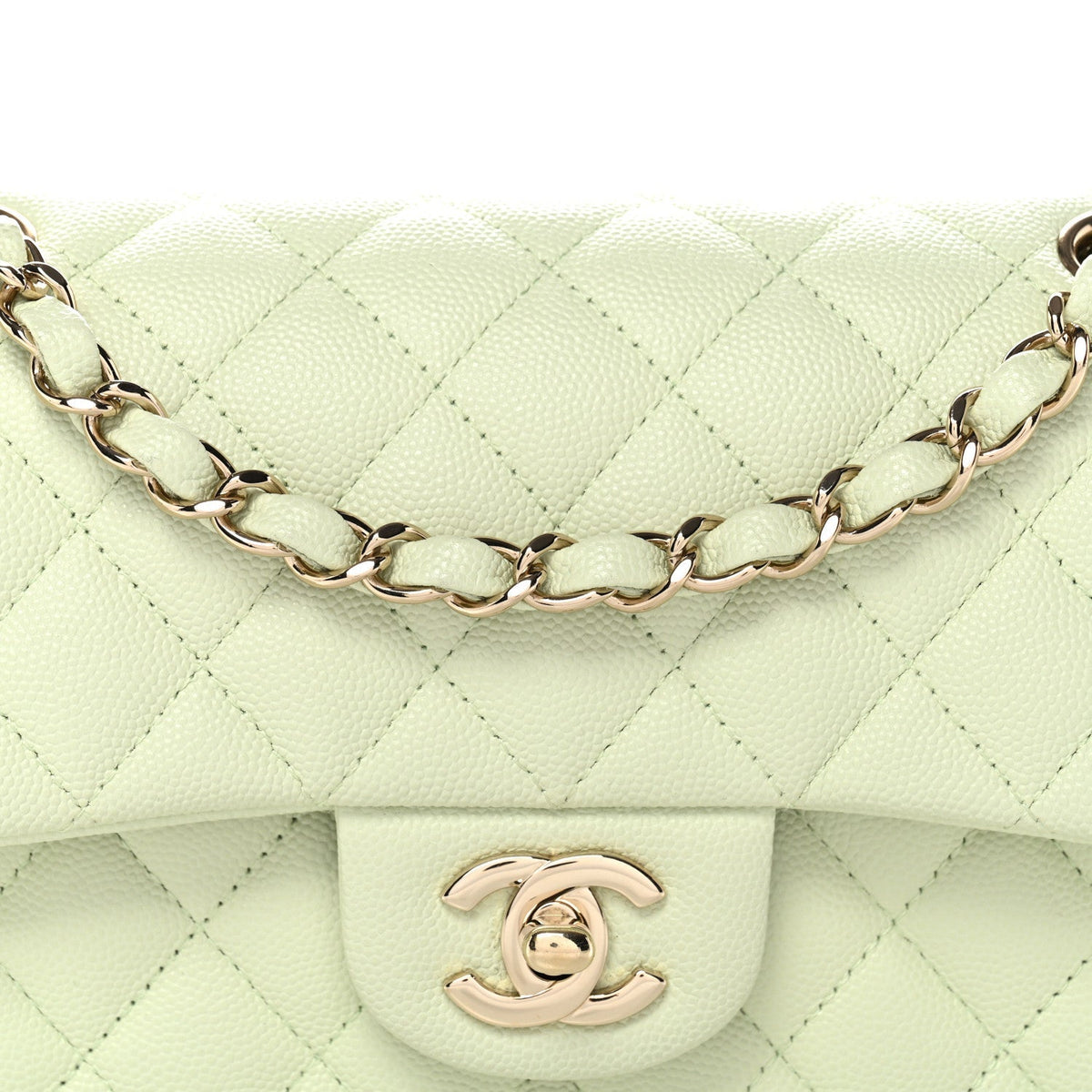 Caviar Quilted Small Double Flap Light Green