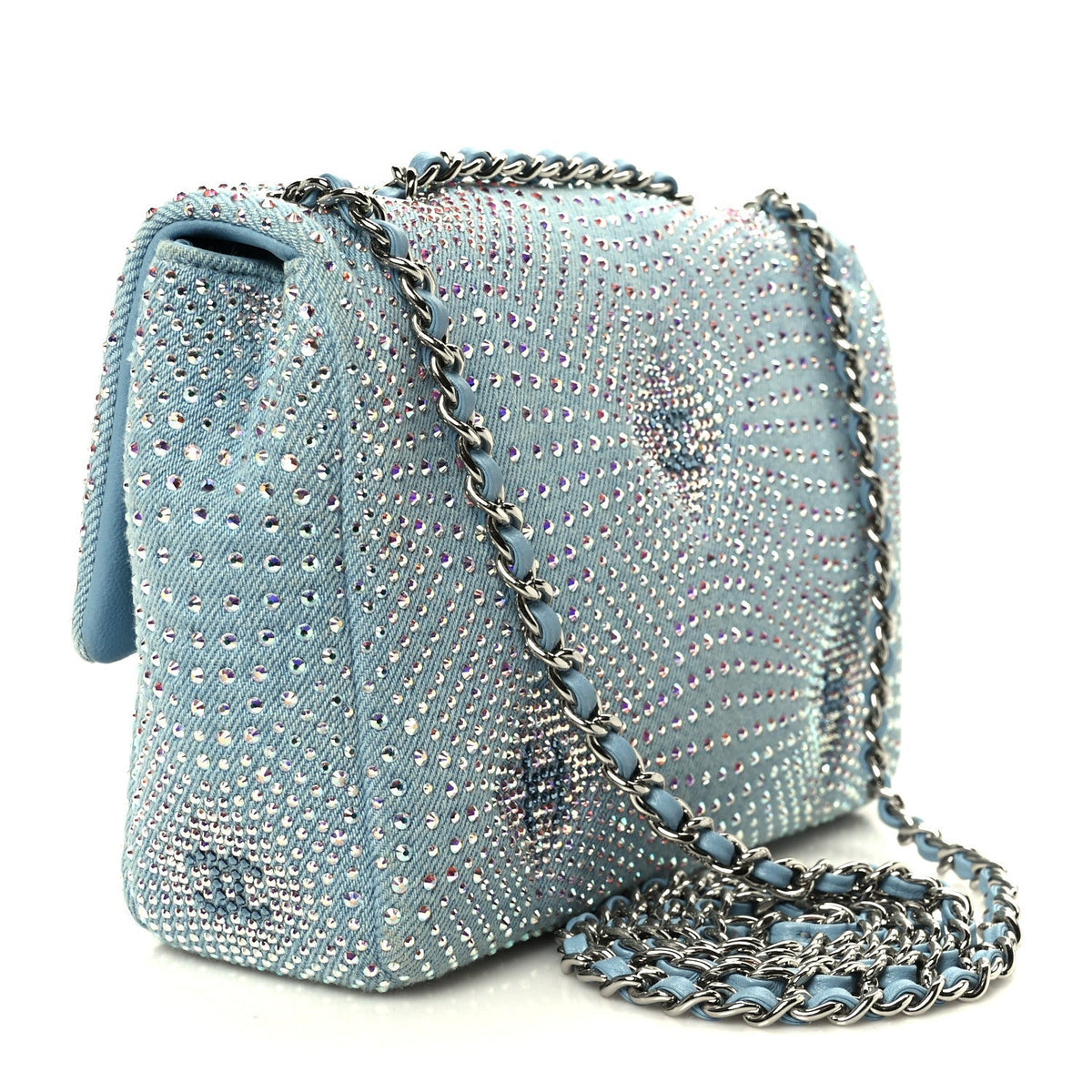 Denim Strass Evening Flap Bag Blue