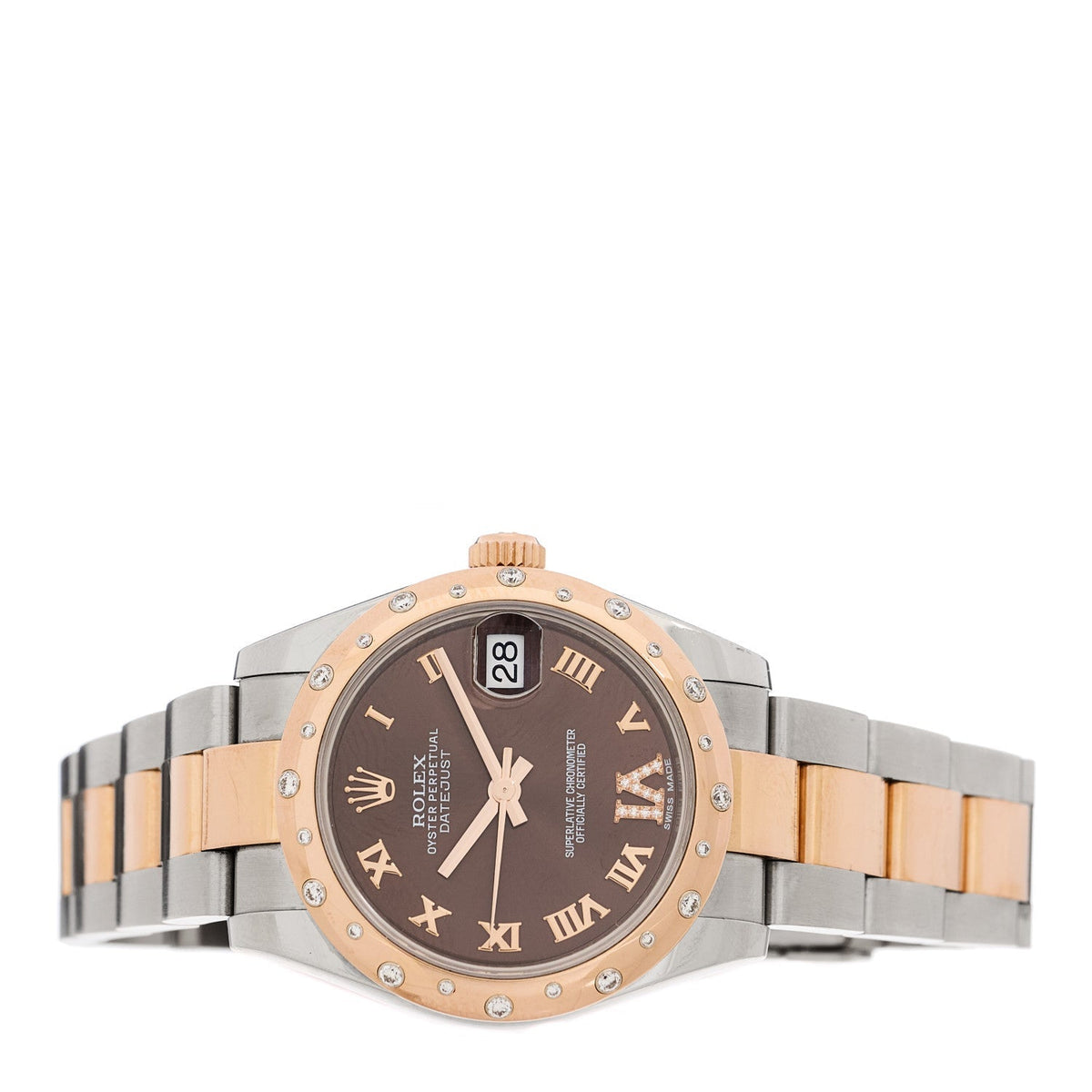 Stainless Steel 18K Everose Gold Diamond 31mm Oyster Perpetual Datejust Watch Chocolate Roman 178341