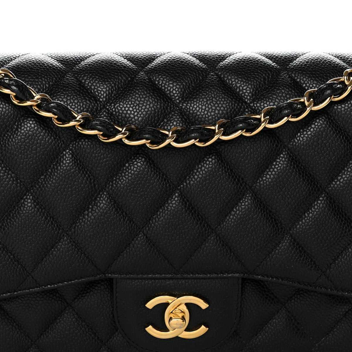 Caviar Quilted Jumbo Double Flap Black