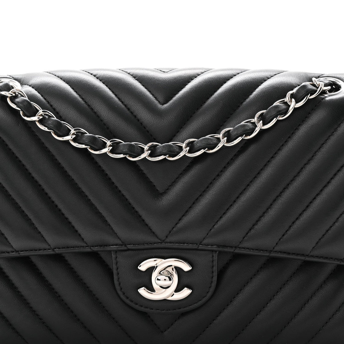 Lambskin Chevron Quilted Medium Double Flap Black