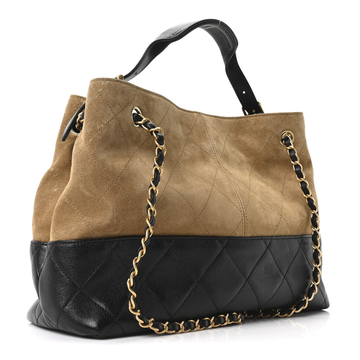 Suede Calfskin Shiny Lambskin Quilted Small Coco Base Shopping Bag Beige Black