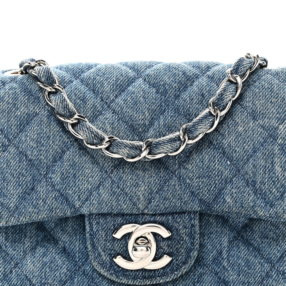Denim CC Quilted Mini Square Flap Blue