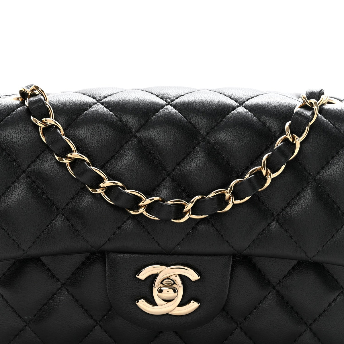 Lambskin Quilted Mini Rectangular Flap Black