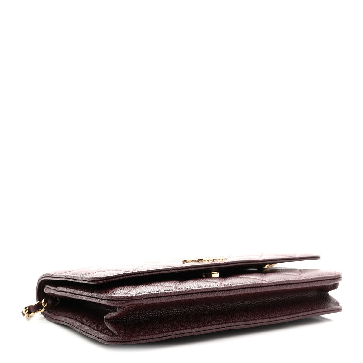 Shiny Caviar Quilted Strass Wallet On Chain WOC Bordeaux