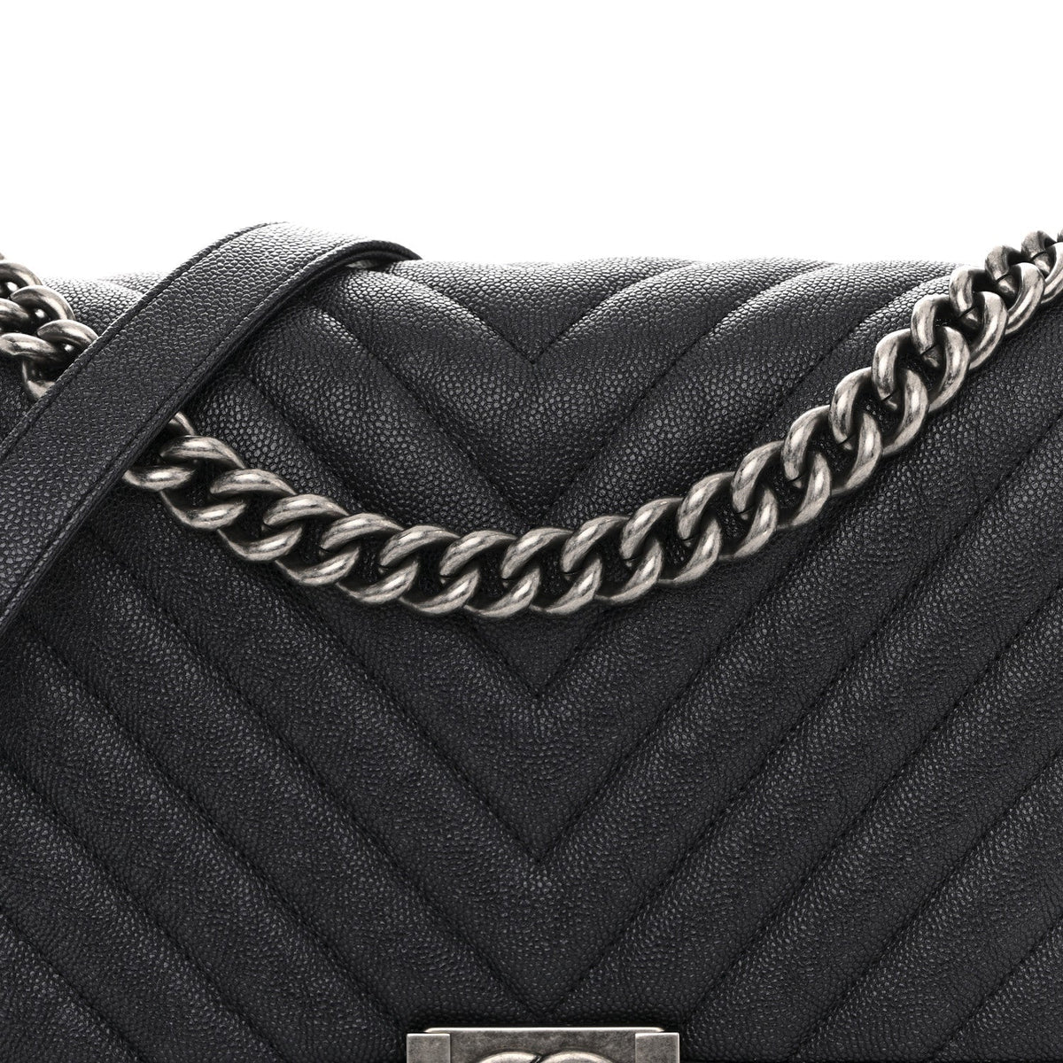 Caviar Chevron Quilted New Medium Boy Flap Dark Navy Blue