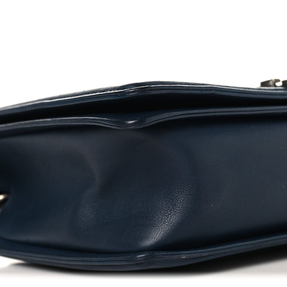 Calfskin Quilted Double Stitch New Medium Boy Flap Navy Blue