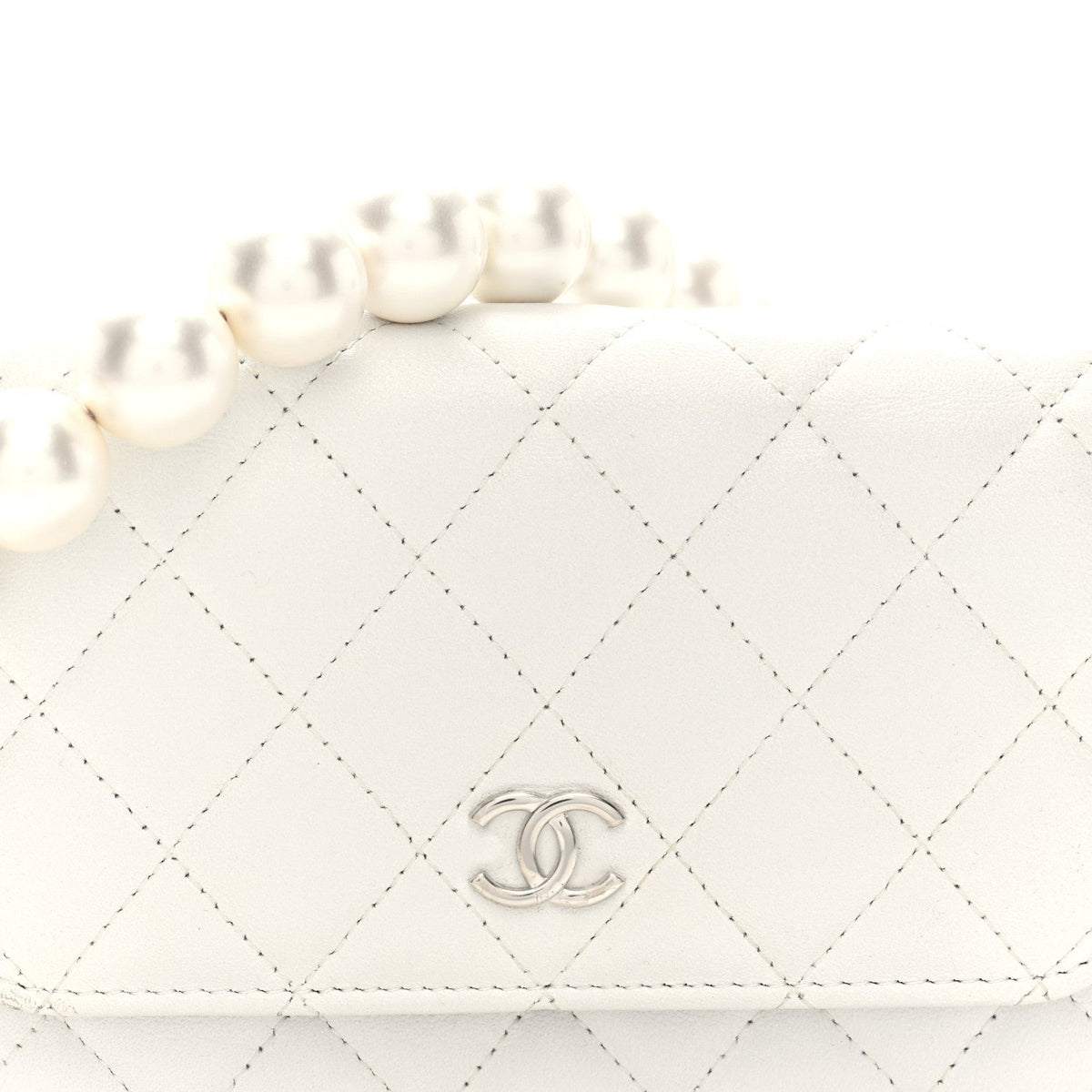 Lambskin Quilted Mini Pearl Wallet On Chain WOC White