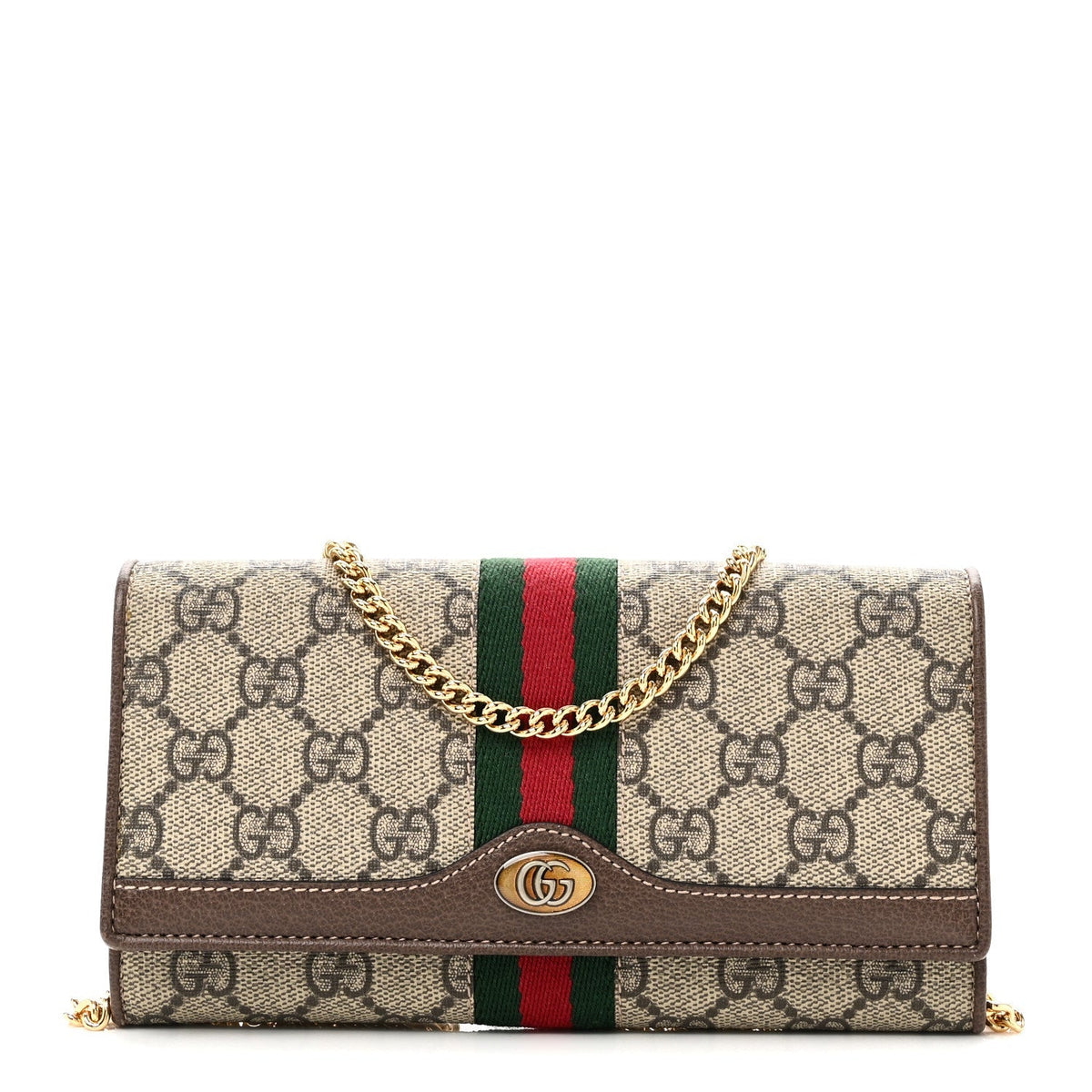 GG Supreme Monogram Web Ophidia Wallet On Chain Brown