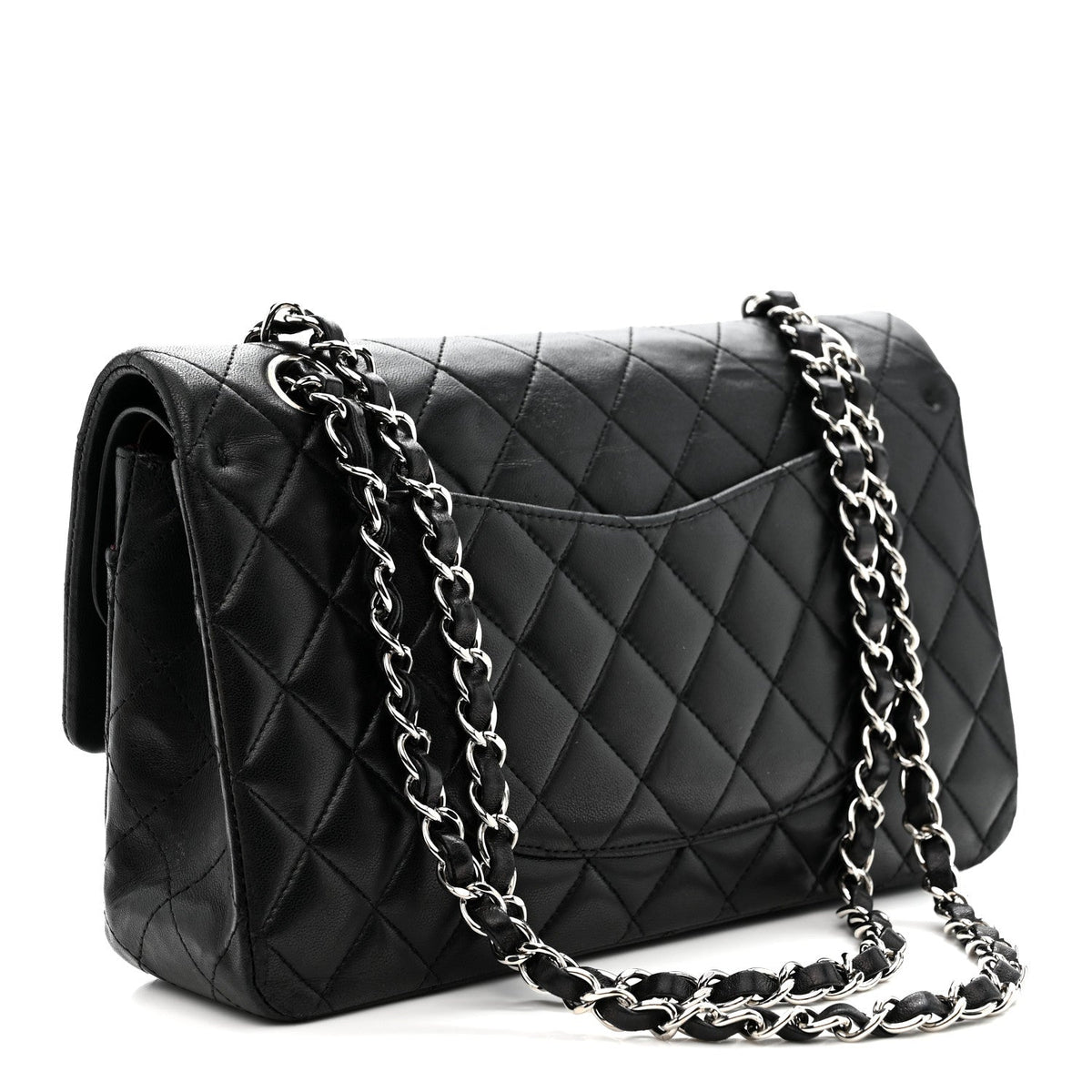 Lambskin Quilted Medium Double Flap Black